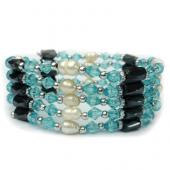 36inch Sky Blue Glass Beads, Freshwater Pearl,Magnetic Wrap Bracelet Necklace All in One Set